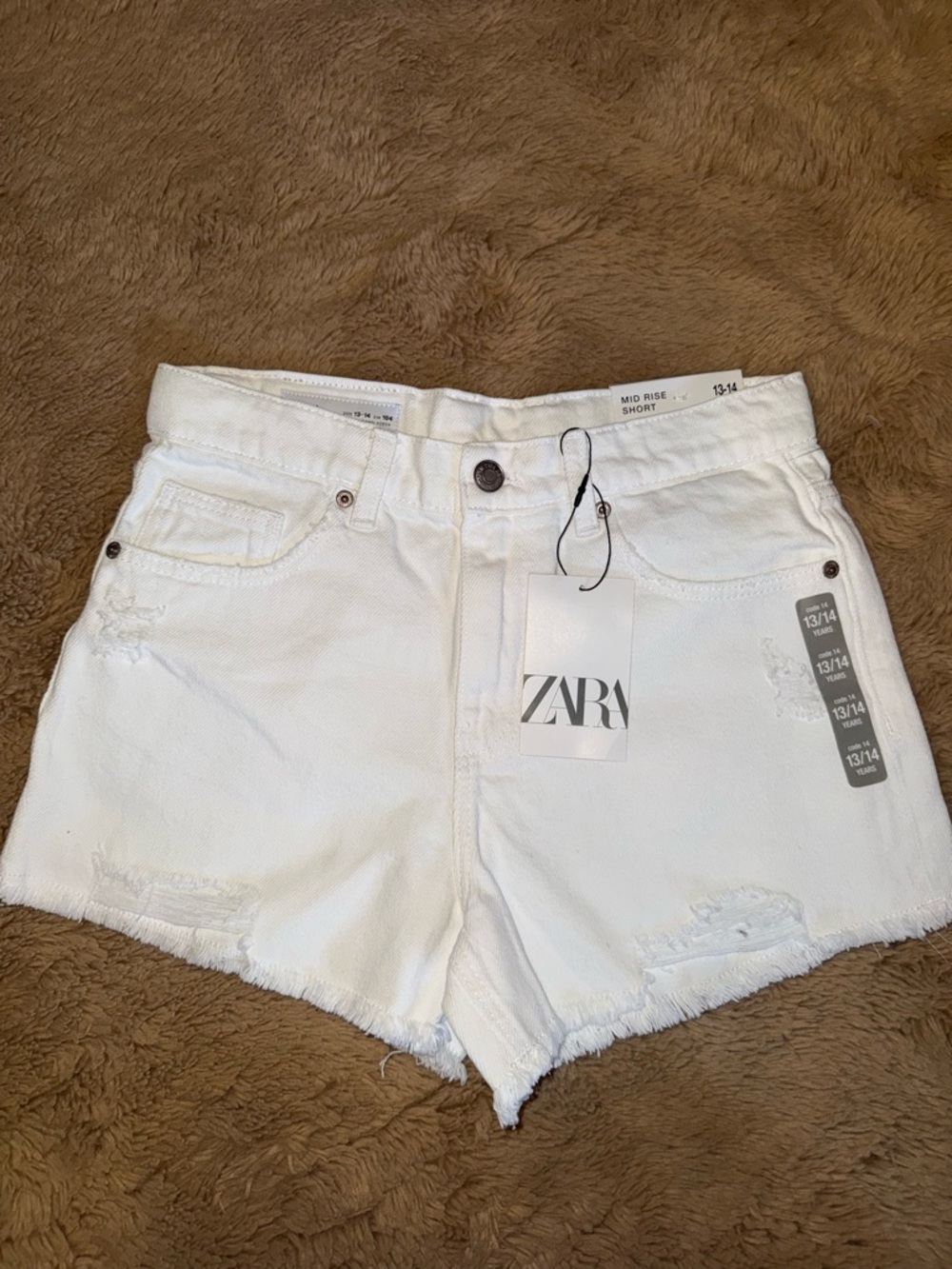ZARA White Frayed Hem Denim Shorts